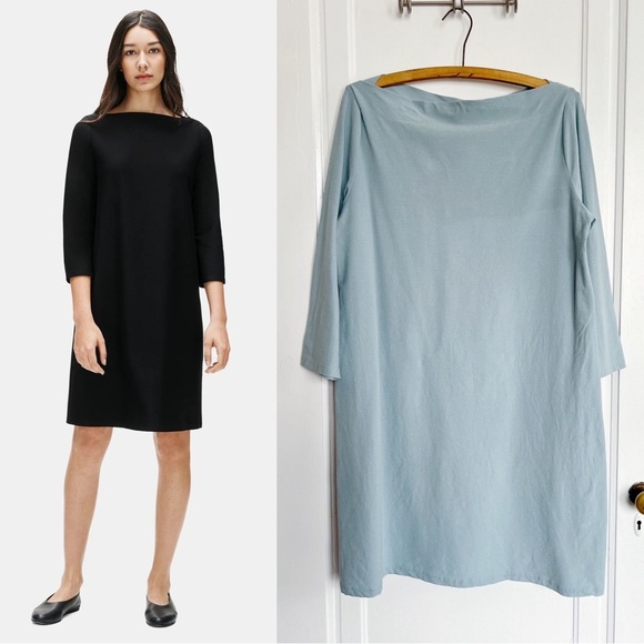 Eileen Fisher Dresses & Skirts - Eileen Fisher • Washable Stretch Crepe Shift Dress boat neck aqua blue